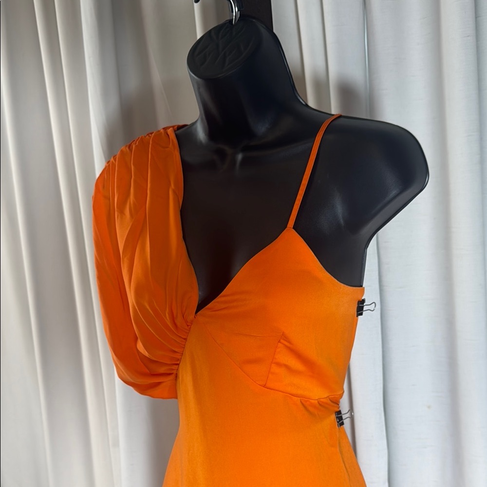 Orange Asymmetrical Ruffled Cocktail Sundress - Picture 10 of 16